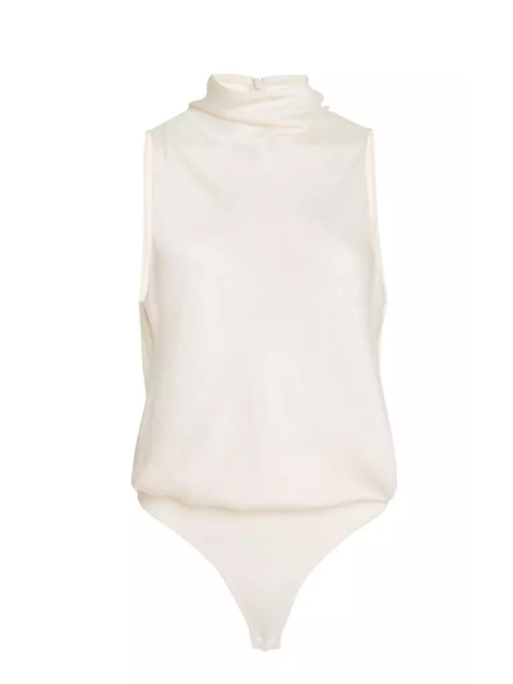 Vince Glossy Cowl Sleeveless Mock Neck Bodysuit Cream Off White Thong Back Sz XS